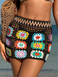 Women Bikini Cover up Skirt Summer Crochet Floral Cutout Swimsuit Bottom Cover up for Beach Swimwear Bathing Suit