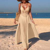 Stylish Summer Swimwear,Sexy Fashion Beach Sunbathing Bikini Cover-Up, Hand Hook Patchwork Transparent Backless Tie Up Dress