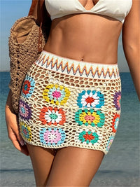 Women Bikini Cover up Skirt Summer Crochet Floral Cutout Swimsuit Bottom Cover up for Beach Swimwear Bathing Suit