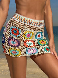 Women Bikini Cover up Skirt Summer Crochet Floral Cutout Swimsuit Bottom Cover up for Beach Swimwear Bathing Suit